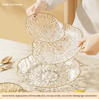 Plateau à fruits de qualité supérieure, bord doré, motif floral glacé, plastique transparent, modèle 2, salon, plateau haut