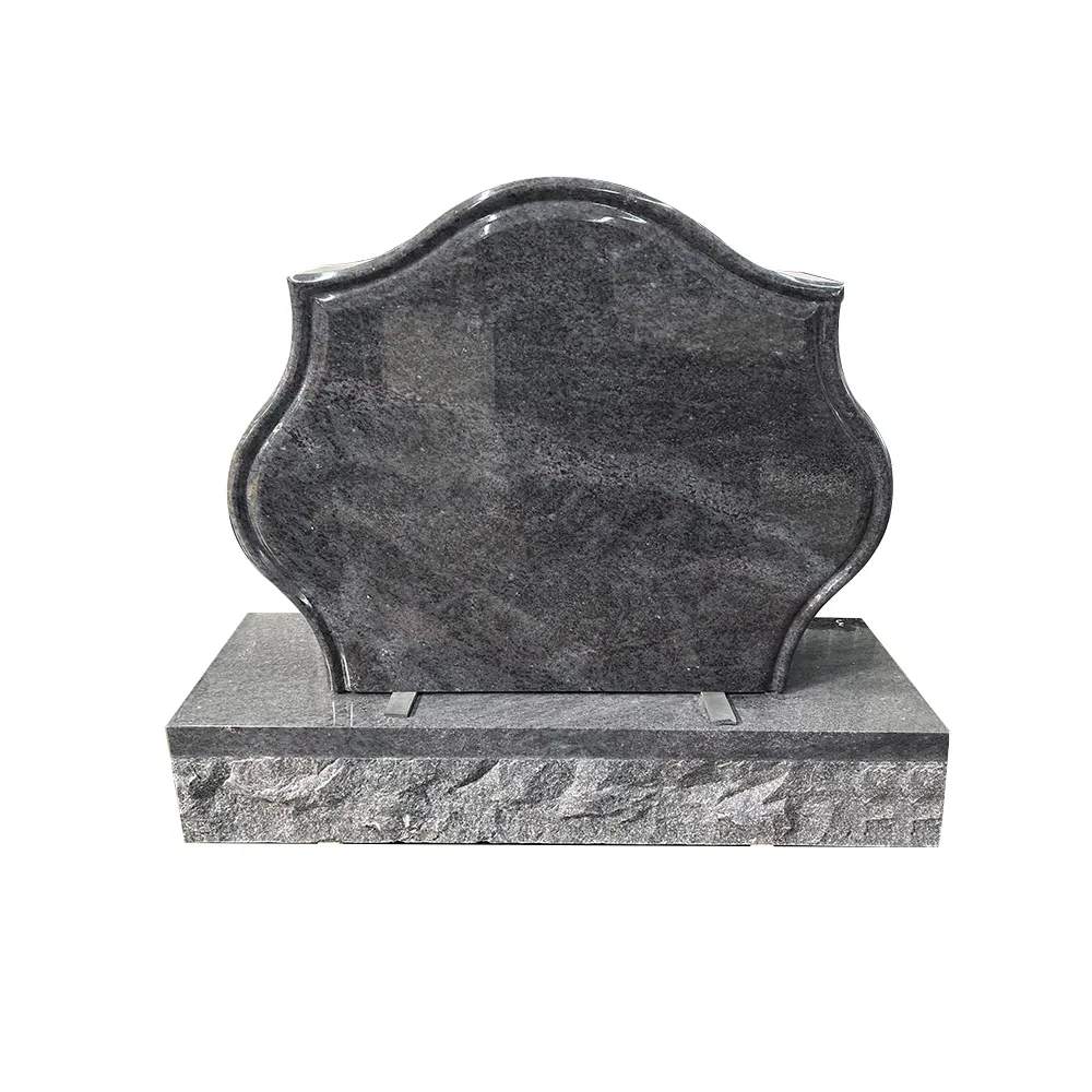 Pierre tombale en granit gris et monuments pierres tombales verticales incrustation en gros motifs de sablage sculptés