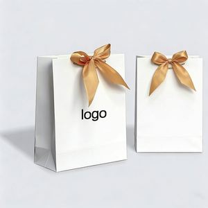 Factory Direct Customizable Free Design White Paper Gift <b>Bag</b> With Gold Ribbon Bow Luxury Ideal for Small Business & Gifting - Product Image 2