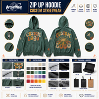 Sweat à capuche zippé vert personnalisé pour homme avec logo bulle rétro années 70, imprimé lettres, motif étoile sur la manche, délavé à l'acide, OEM ODM