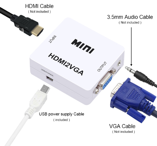 Original HD 1080P MINI HDMI to VGA Converter With Audio HDMI to VGA Video Box Adapter