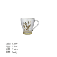 250ml Grosir Gelas Tumbler Kaca Soda-lime Transparan dengan Dekal Emas, Gagang Bergaya Bunga, Cangkir Kopi Teh Portabel