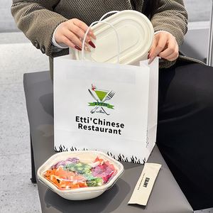 Bolsas de Papel Kraft Biodegradables Ecológicas Impresas Personalizadas con Asas para Comida para Llevar de Restaurantes - Product Image 6