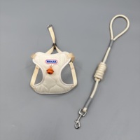 Laisse pour chien Wanjia douce et rembourrée, motif dessin animé, double couche, maille unie, non toxique, réglable, anti-évasion pour chiens de petite et moyenne taille
