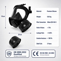 Masque respiratoire industriel réutilisable en silicone avec lentille panoramique anti-buée filetée de 40 mm, double filtre réglable à 5 points et boîtier intégré