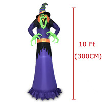 Décoration de jardin gonflable d'Halloween transfrontalière de 3 mètres de haut, modèle sorcière effrayante éclairée par LED, pièce de présentation en polyester