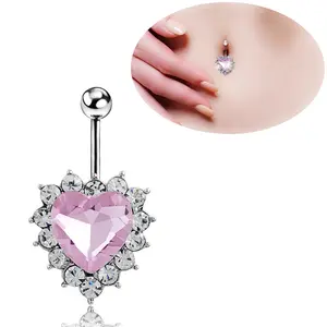 Best Selling Elegant Belly Piercing Jewelry Colorful Crystal Belly Rings Healthy Stainless Steel Zircon Heart Belly Button Ring