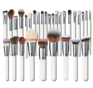 BUEYA 30 Pieces White Color Goat Professional Artist Makeup Brush Set Make Up Academy School Natural Hair Cosmetic Brush Set