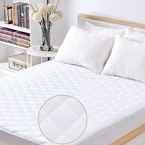 Sábana acolchada impermeable para cama, protector de colchón, 100% algodón, poliéster, fibra de bambú, color blanco, oferta