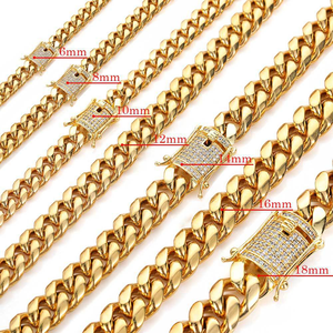 6-18mm Miami Cuban Link collana <span class=keywords><strong>e</strong></span> bracciale 14K 18K oro acciaio inossidabile catena cubana <span class=keywords><strong>uomo</strong></span> Hip Hop - Product Image 4