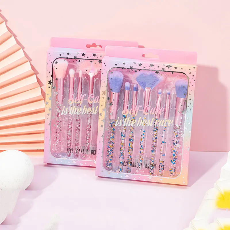 Wholesale Custom Logo Glitter Private Label Colorful Granular Foundation Crystal Handle Makeup Brushes Set With Gift Box