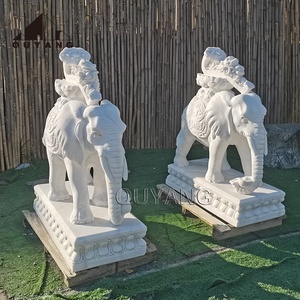QUYANG all'aperto natura scultura in pietra grande tailandese statua di elefante <span class=keywords><strong>bianco</strong></span> coppia di marmo elefante per la vendita - Product Image 5
