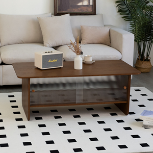 Mesa de Centro Rectangular Moderna y Minimalista de 47 Pulgadas, Resistente, con Gabinete de Almacenamiento y Puertas Corredizas de Vidrio para Sala de Estar - Product Image 4