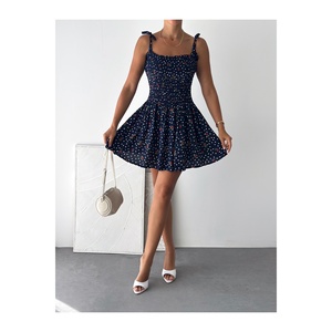 Vestido Mini de Viscosa Azul Marino con Estampado Floral y Tirantes Finos para Mujer, Cintura Elástica, Estilo Casual Diario, Tallas S M L XL - Product Image 5