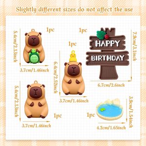Set di 5 Decorazioni per Torte a Tema Capibara Rilassata con Statuette di Animali Acquatici, Cartello Laghetto, Cactus e Arance per Feste a Tema <span class=keywords><strong>Natura</strong></span> Rilassante - Product Image 4