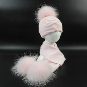 Chapéu de malha para bebês, chapéu de malha quente de inverno, bonito, elegante com pompom grande, gorro e lenço