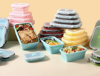 Boîte à lunch pliable en silicone avec couvercle en PP de qualité alimentaire, sans BPA, réutilisable, compatible micro-ondes et lave-vaisselle