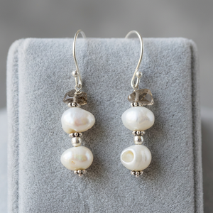 Pendientes de Perlas de Agua Dulce, Forma Redonda Blanca, Plata 925 con Microincrustaciones, Regalo Vintage para Mujer, Grado AA - Product Image 3
