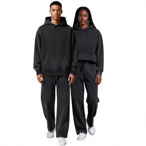 Custom Logo Autumn <b>Knitted</b> Heavyweight Streetwear Sportswear Tracksuit Jogger Men's Oversized Baggy Acid Wash Hoodies <b>Sets</b> Women - Product Image 4