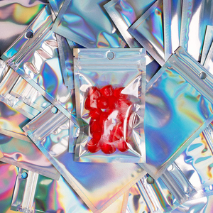 Holographic Rainbow Color Flat Clear Zip lock Food Storage Bags Pouch Plastic Packaging Lip Gloss Bags Mylar Aluminum Foil Bags