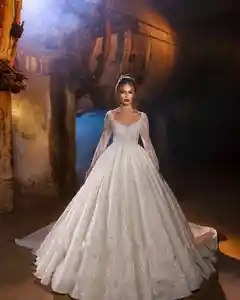2024 Африканское новейшее стильное кружевное высококачественное белое свадебное платье, свадебное платье, роскошное, оптовая продажа, элегантное скромное свадебное платье
