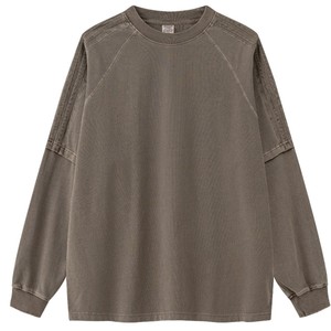 Dos camisetas de manga larga y un conjunto de dos piezas de lavabo informal Europeo Americano falso, retales palmeados Cleanfit Versatil - Product Image 3