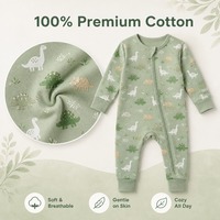 Combinaison pour bébé en coton 100% respirant à imprimé dinosaure, fermeture éclair bidirectionnelle, poignets côtelés, manches longues, unisexe, combinaison pour nouveau-né, OEM