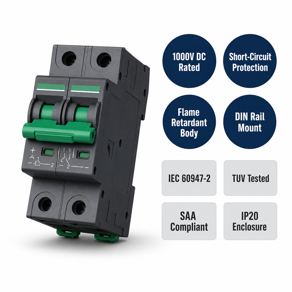 Wanbo-478 SL7N 2P 250V 1000V DC Flame Retardant DIN Rail Solar Photovoltaic Circuit Breaker · image 2