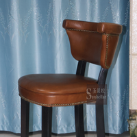 Chaise haute de bar Sunbellar en cuir véritable marron, style rétro vintage, avec piètement en bois, robuste, de luxe, pour la maison, la salle à manger ou le bar commercial.