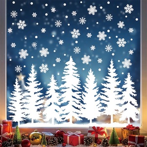 Autocollants de fenêtre de Noël blancs, silhouettes de flocons de neige et de sapins blancs, décoration d'ambiance festive, autocollants statiques - Product Image 3