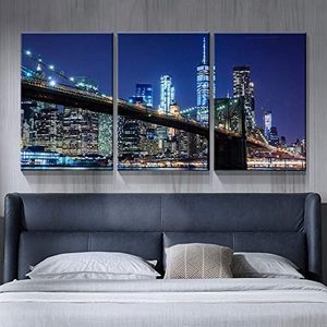 Looife 3 panneau moderne New York paysage urbain toile mur Art imprime 12 "x 16" <span class=keywords><strong>pont</strong></span> <span class=keywords><strong>de</strong></span> Brooklyn photo tendue encadrée pour vivre - Product Image 1