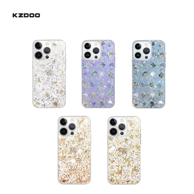 KDOO Flash Women  Luxury TPU Real Seashell Case Gold Foil Glitter Bling for iphone 14 13 Phone Cover