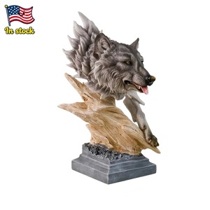 Stock américain! Ornement en résine <span class=keywords><strong>de</strong></span> tête <span class=keywords><strong>de</strong></span> <span class=keywords><strong>loup</strong></span> sur base <span class=keywords><strong>de</strong></span> style racine-idéal pour les fans <span class=keywords><strong>de</strong></span> statues d'animaux et les décorateurs d'intérieur - Product Image 1