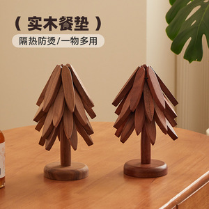 Juego de posavasos de madera maciza con forma de árbol, alfombrilla aislante del calor, mantel individual para tazas, cuencos y ollas, diseño personalizado - Product Image 5