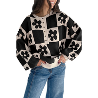 Pull en tricot pour femme à motif floral d'hiver, fabriqué en usine, pull thermique à col rond personnalisé pour l'hiver pour femmes