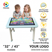 Meja Sentuh Interaktif Pintar 32 Inci untuk Anak, Meja Belajar yang Dapat Disesuaikan, Android Gaming Digital LED Multimedia untuk Ruang Kelas