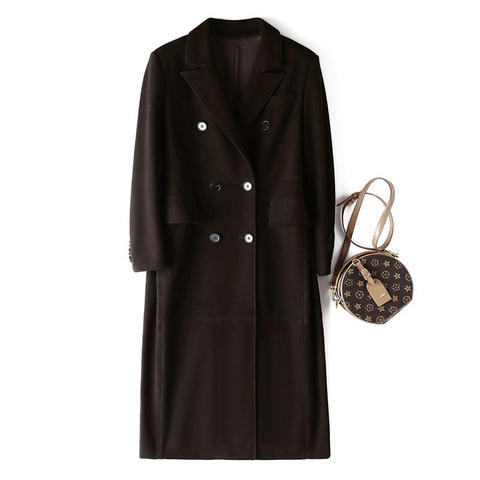 3253-1 Trending Fashion Goat Leather Suede Suit Collar Double Breasted Extended Jacket for Women