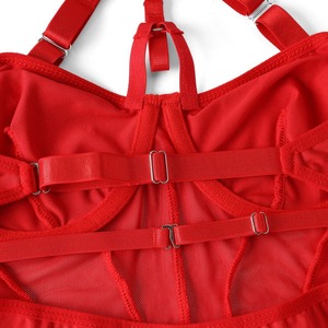 Lencería sexy, body rojo de malla con tiras y liguero, ropa de club para mujer, para <span class=keywords><strong>la</strong></span> noche de <span class=keywords><strong>la</strong></span> luna de miel, malla transparente. - Product Image 5
