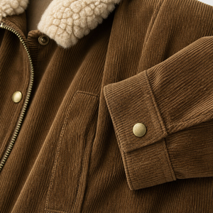 Women's Unisex Button Up Bomber Coat <b>Brown</b> <b>Corduroy</b> Sherpa Lined <b>Jacket</b> with Pocket for Casual Outdoor Wear - Product Image 5