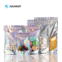Transparent arc-en-ciel clair avant argent soutenu petit holographique Mylar pochette à fermeture éclair sacs emballage en plastique aluminisé