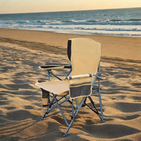 Chaise pliante compacte à dossier haut en acier, siège portable d'extérieur avec accoudoirs et poche latérale pour jardin, camping, plage, pêche