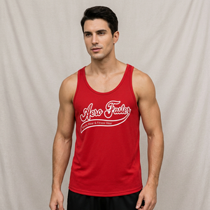 Débardeur sans manches Aero Faster pour homme, rouge, col rond, respirant, séchage rapide, 100% coton, décontracté, sportif, vêtements de fitness, logo sur le devant - Product Image 2