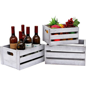 Nature Rustic White Set of 3 Decorative Wood Crates Nesting Crates Storage Container Rectangular shape
