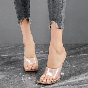 Mules transparentes de PVC con tacón alto, acrílico plateado, para fiesta, tacones de mujer, pantuflas. - Product Image 2