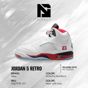 Chaussures de basket-ball Air Jordan 5 Retro 'Fire Red' 2025, blanches, rouges, noires, à tige haute, à lacets, en cuir véritable, baskets de sport pour hommes - Product Image 6