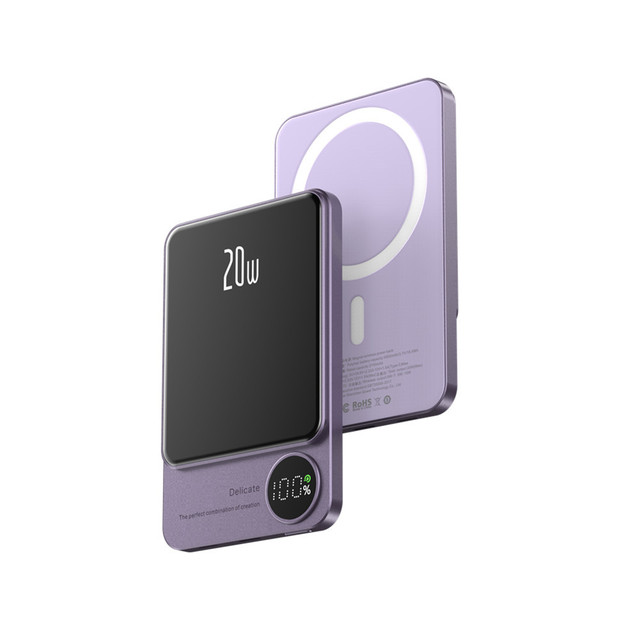 Hot-Selling Ultra-Thin Magnetic Aluminum Alloy Power Bank 5000mAh USB Output 20W Custom LOGO Lightweight and Slim Design