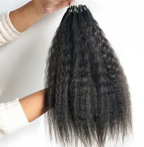 Grosir Rambut Lurus Keriting 1B Alami 30 Inci 100% Asli Rambut Remy Manusia Brasil Mentah 100G Tautan Mikro Penjual Ekstensi Loop