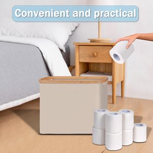 Foldable Toilet Paper <b>Storage</b> <b>Basket</b> <b>for</b> 12 Rolls Waterproof <b>Bathroom</b> Organizer with Bamboo Lid - Product Image 5