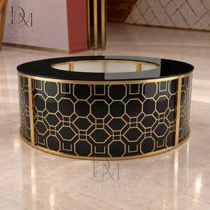 Comptoir de bar rond pliable sur mesure en acier inoxydable doré et noir, avec dessus en verre trempé amovible - Product Image 2