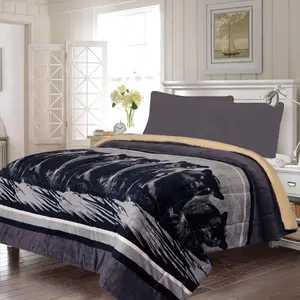 เตียงที่กำหนดเองสีเบจเชอร์ปาผ้าพันคอเสือดาวพิมพ์ผ้าห่มชุดเครื่องนอนผ้าคลุมเตียงชุดหรูหรา